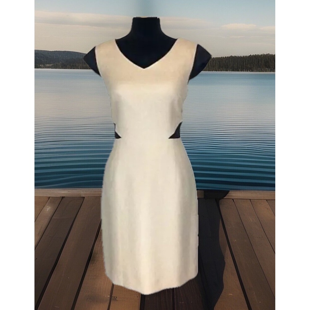NWT Antonio Melani Dress 14 Marble Metallic Taupe Beige Tweed Color Block $169